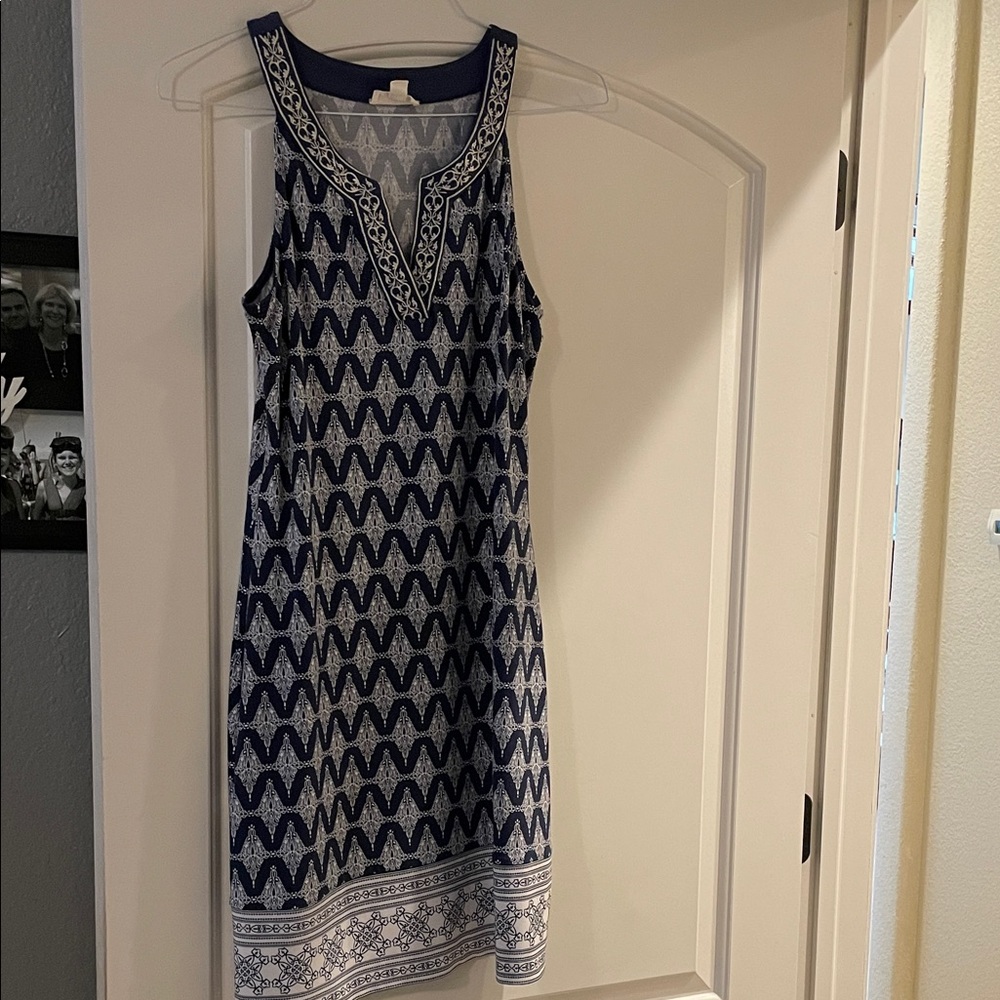 Chic Navy and White Patterned Mini Dress